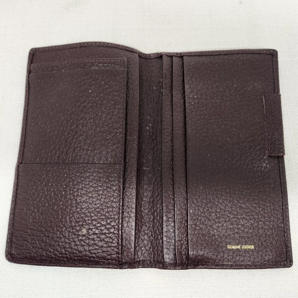 TSO Brown Leather Bifold Wallet Checkbook, Pen, Money Holder